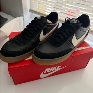 Nike Black Sneakers with Cream Swoosh and Gum Sole